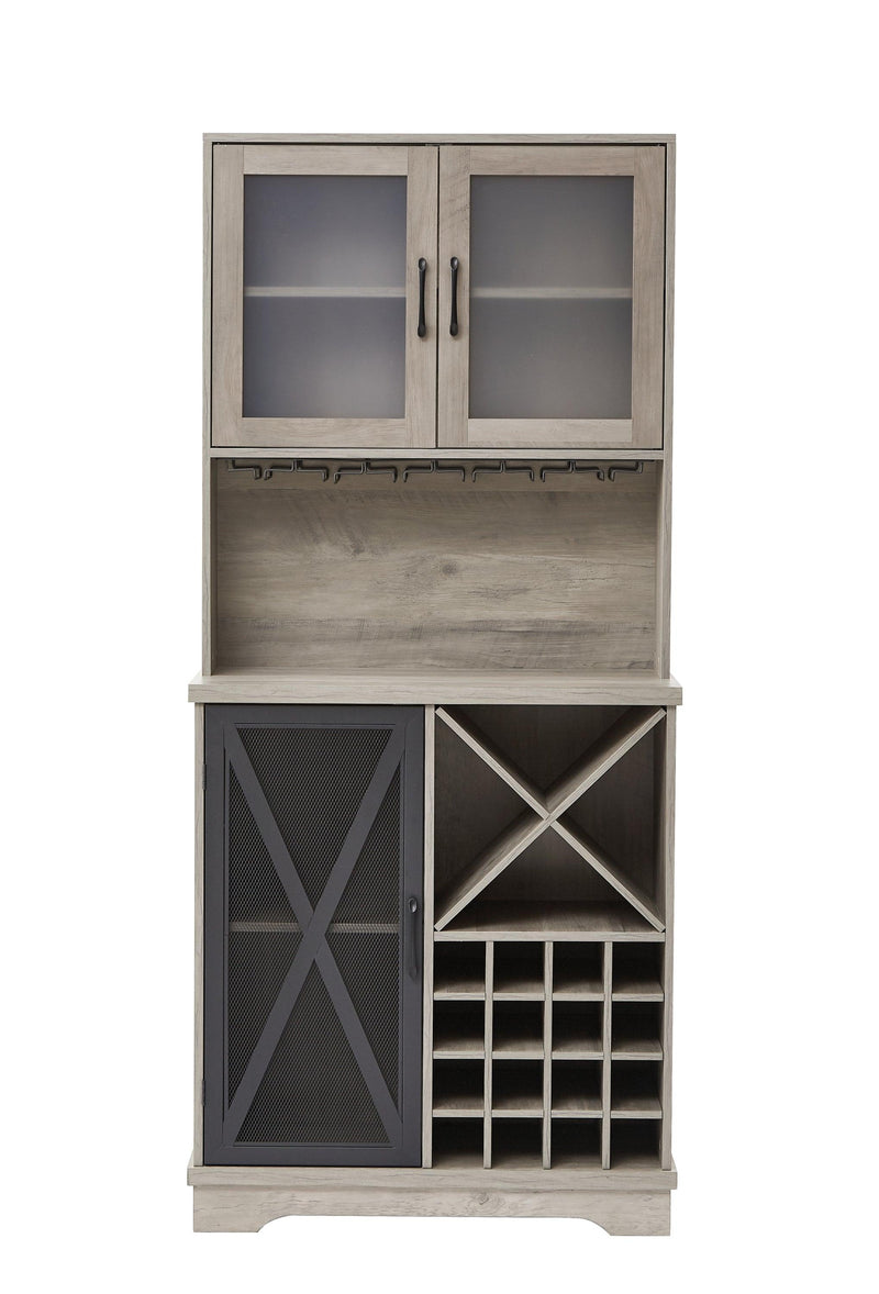 Farmhouse Wine Cabinet , Large Capacity Kitchen SideboardStorage Cabinet With Wine Rack And Glass Holder, Adjustable Shelf And 16 Square Compartments (Gray, 31.50" W*13.4" D*71.06"H) - Urban Living Furniture (Los Angeles, CA)