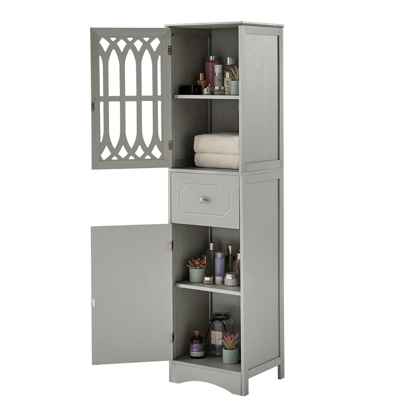 Tall Bathroom Cabinet, FreestandingStorage Cabinet with Drawer and Doors, MDF Board, Acrylic Door, Adjustable Shelf, Grey - Urban Living Furniture (Los Angeles, CA)