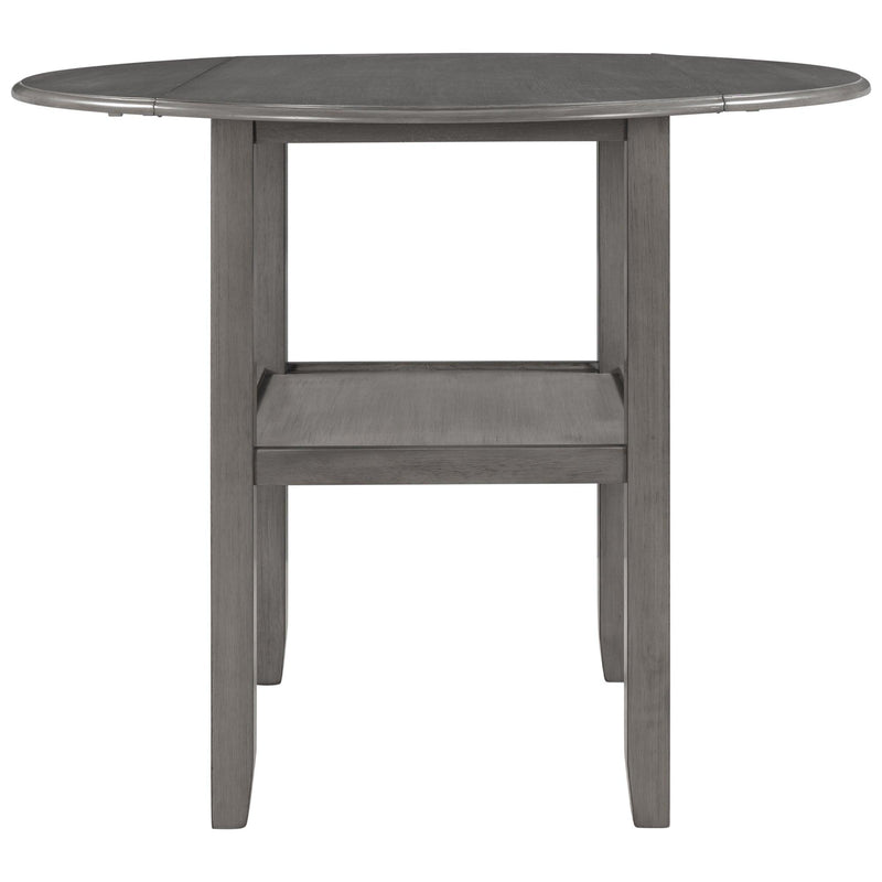 Farmhouse Round Counter Height Kitchen Dining Table with Drop Leaf  and One Shelf for Small Places, Gray