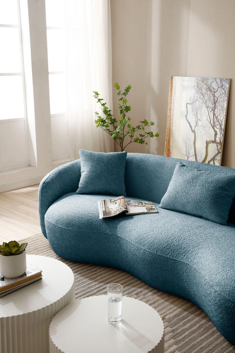 Modern Curved Sofa,  Boucle Fabric Couch for Bedroom, Office, Apartment，Blue - Urban Living Furniture (Los Angeles, CA)