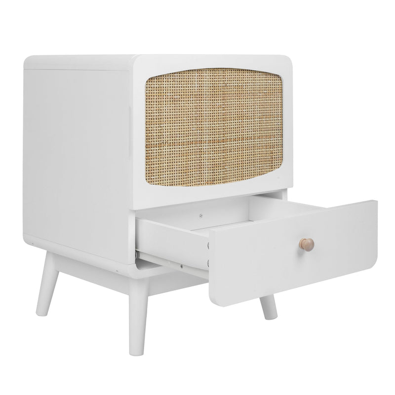 White Nightstand,  Bedside Table withStorage Drawe/ Rattan Door - Urban Living Furniture (Los Angeles, CA)