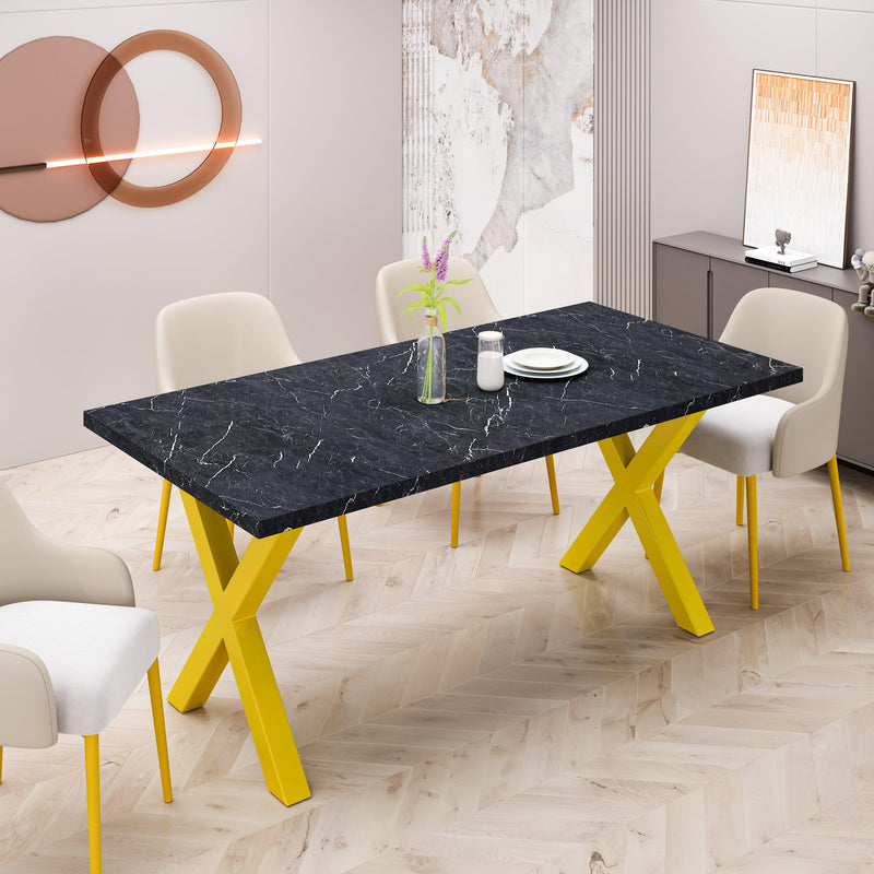 70.87"Modern Square Dining Table with Printed Black Marble Table Top+Gold X-Shape Table Leg - Urban Living Furniture (Los Angeles, CA)