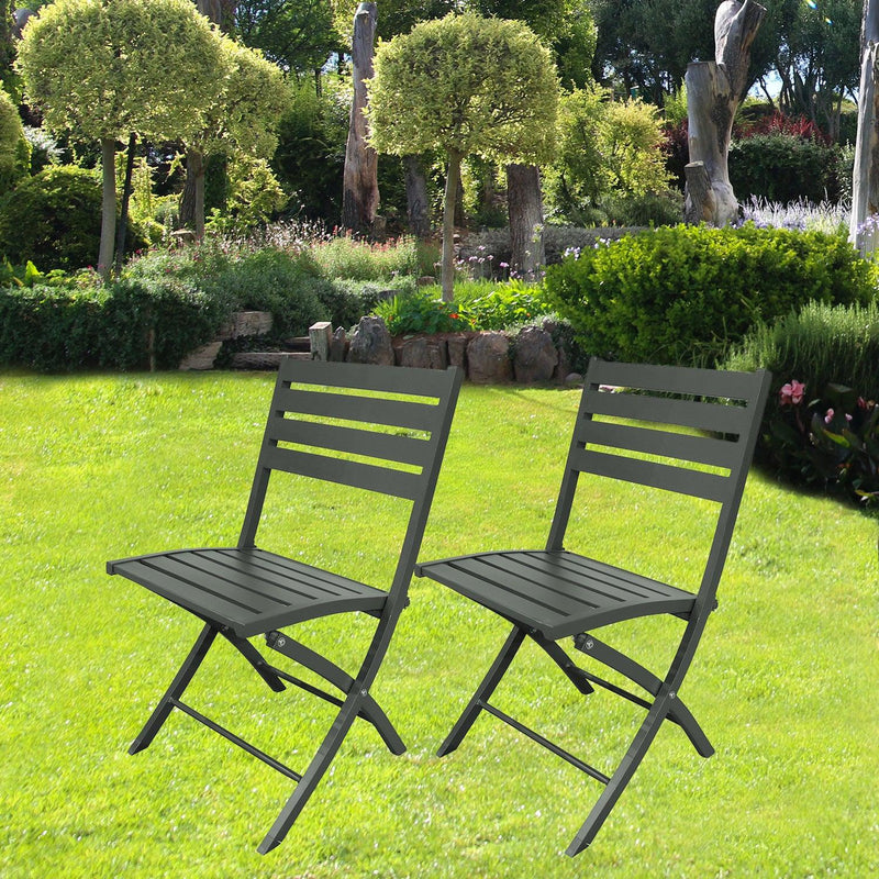 2PCS Outdoor Indoor Folding Chairs Aluminum Patio Dining Chairs, Grey