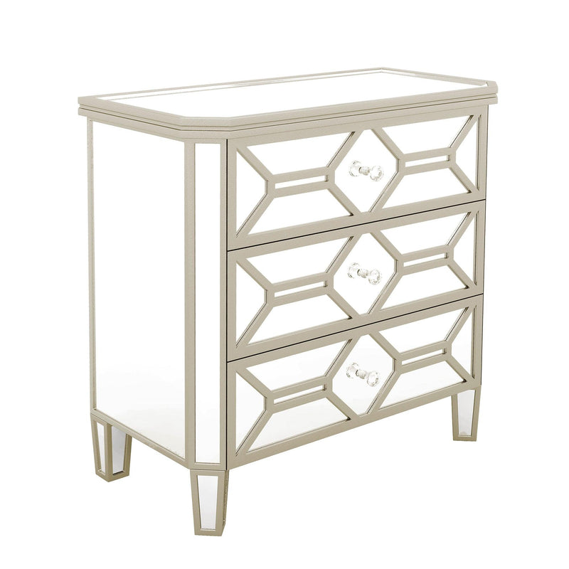 Elegant Mirrored 3-Drawer Chest with Golden LinesStorage Cabinet for Living Room, Hallway, Entryway