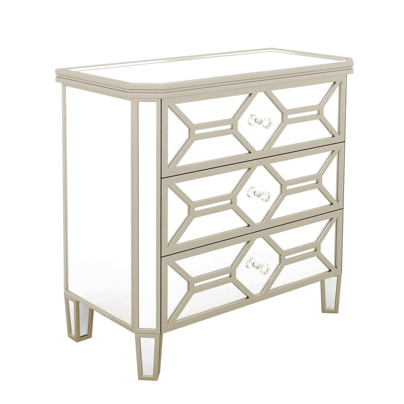 Elegant Mirrored 3-Drawer Chest with Golden LinesStorage Cabinet for Living Room, Hallway, Entryway - Urban Living Furniture (Los Angeles, CA)