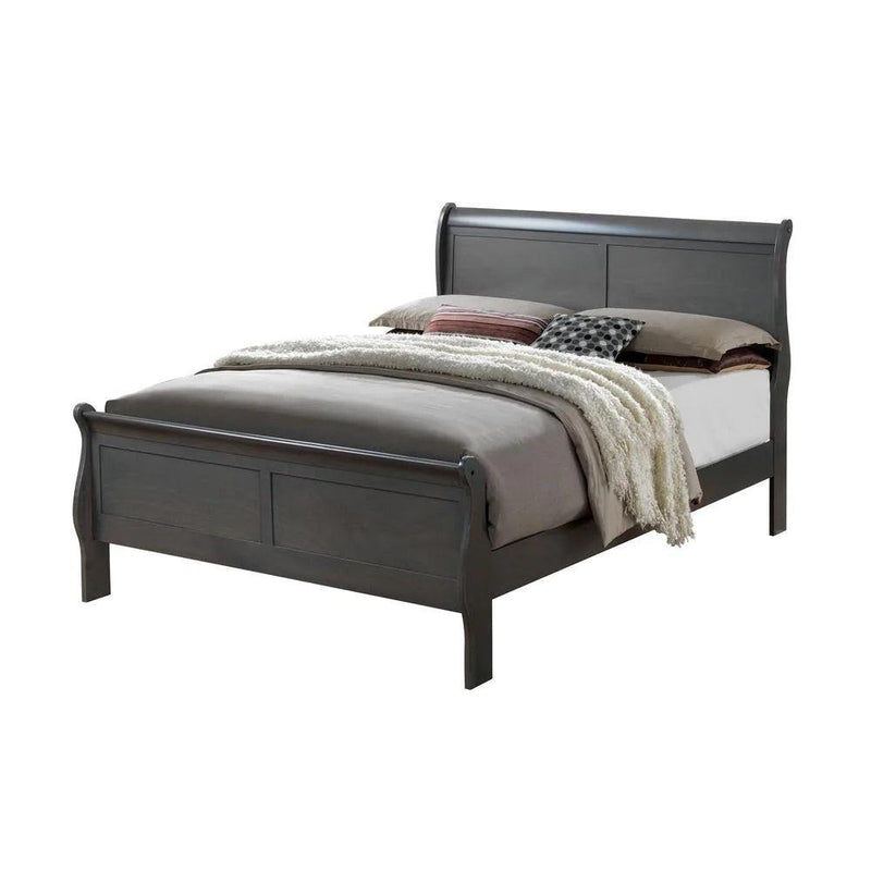 Classic Contemporary Queen Size Bed Gray Louis Phillipe Solidwood 1pc Bed Bedroom Sleigh Bed - Urban Living Furniture (Los Angeles, CA)