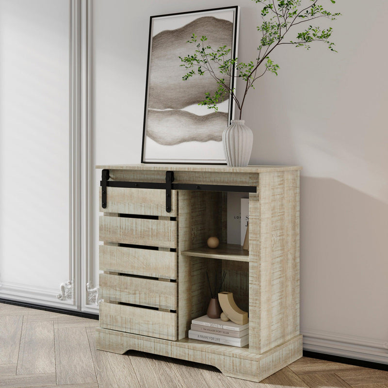 Side Cabinet Buffet Sideboard with Sliding Barn Door and Interior Shelves, Gray