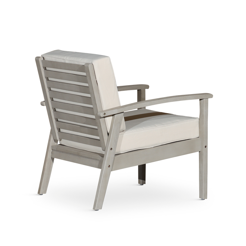 Deep Seat Eucalyptus Chair, Driftwood Gray Finish, Sand Cushions