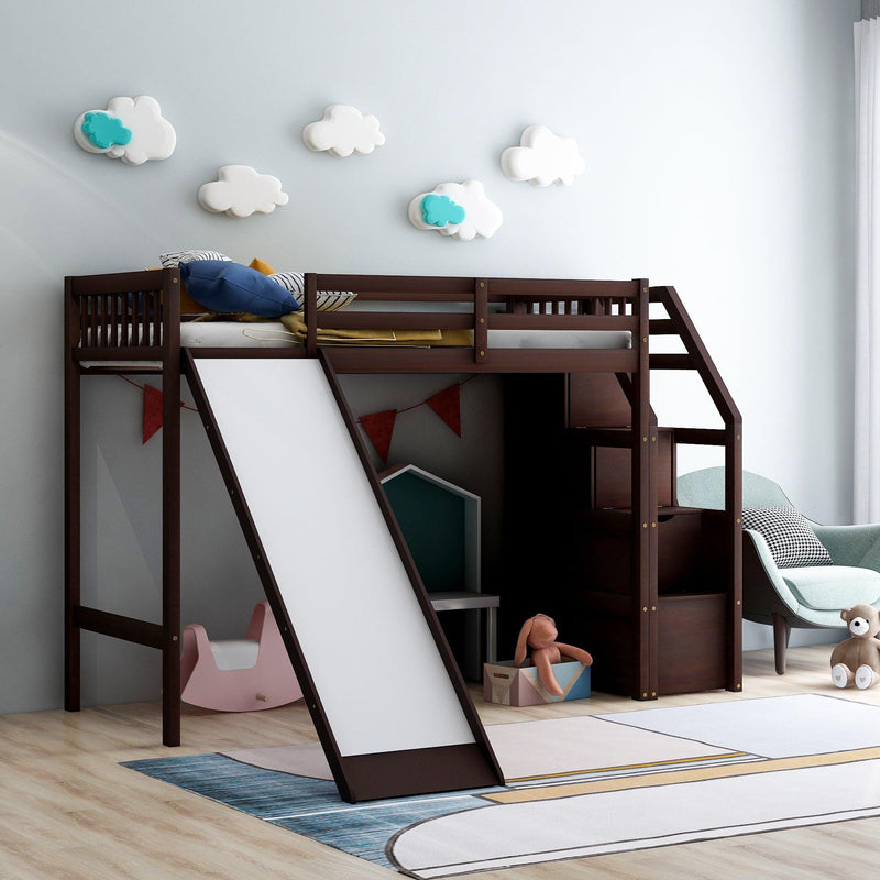 Twin Size Loft Bed withStorage and Slide, Espresso - Urban Living Furniture (Los Angeles, CA)