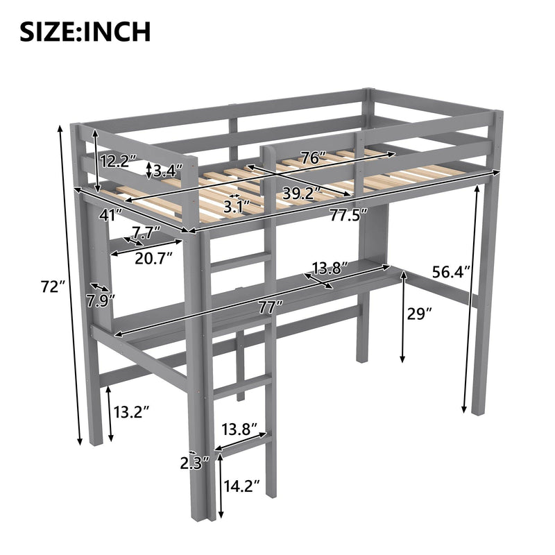 Twin Size Loft Bed with Convenient Desk, Shelves, and Ladder, White - Urban Living Furniture (Los Angeles, CA)