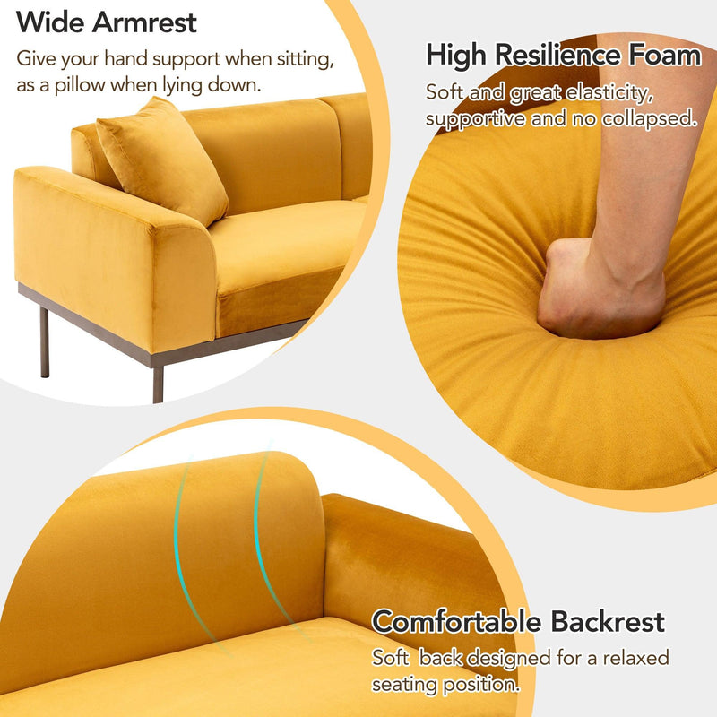 Modern Velvet Sofa with Metal Legs,Loveseat Sofa Couch with Two Pillows for Living Room and Bedroom, Mustard - Urban Living Furniture (Los Angeles, CA)