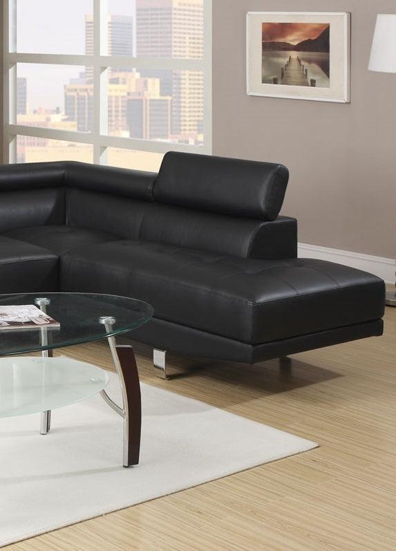 Black Color Sectional Living Room Furniture Faux Leather Adjustable Headrest Right Facing Chaise & Left Facing Sofa - Urban Living Furniture (Los Angeles, CA)