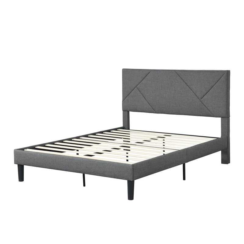 Queen Size Upholstered Platform Bed Frame with Headboard, Strong Wood Slat Support, Mattress Foundation, No Box Spring Needed, Easy Assembly, Gray - Urban Living Furniture (Los Angeles, CA)