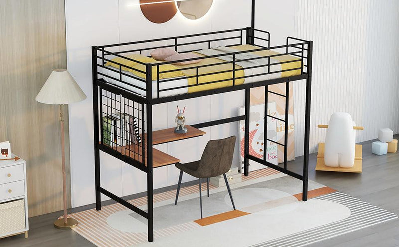 Twin Metal Loft Bed with Desk and Metal Grid,Black - Urban Living Furniture (Los Angeles, CA)