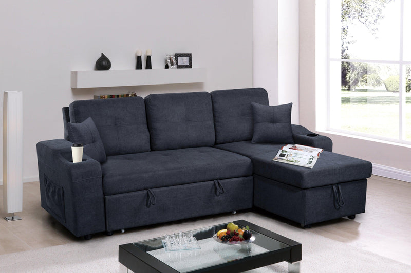 Right-facing sectional sofa with footrest, convertible corner sofa with armrestStorage, living room and apartment sectional sofa, right chaise longue and  dark  grey