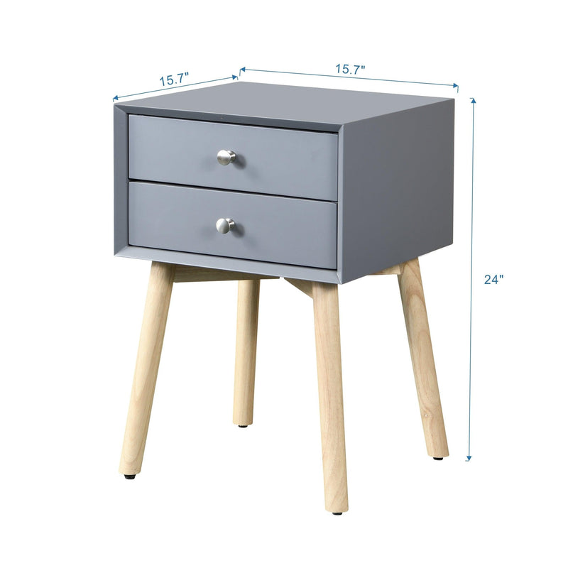 Side Table,Bedside Table with 2 Drawers and Rubber Wood Legs, Mid-CenturyModernStorage Cabinet for Bedroom Living Room, Gray - Urban Living Furniture (Los Angeles, CA)