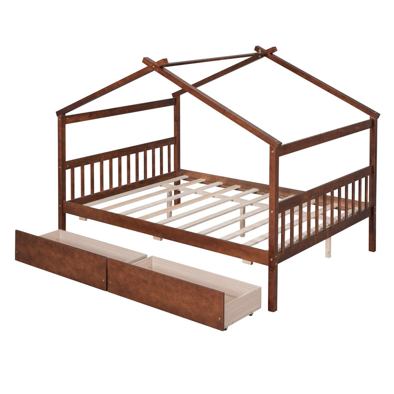 Full Size Wooden House Bed with Drawers, Walnut - Urban Living Furniture (Los Angeles, CA)