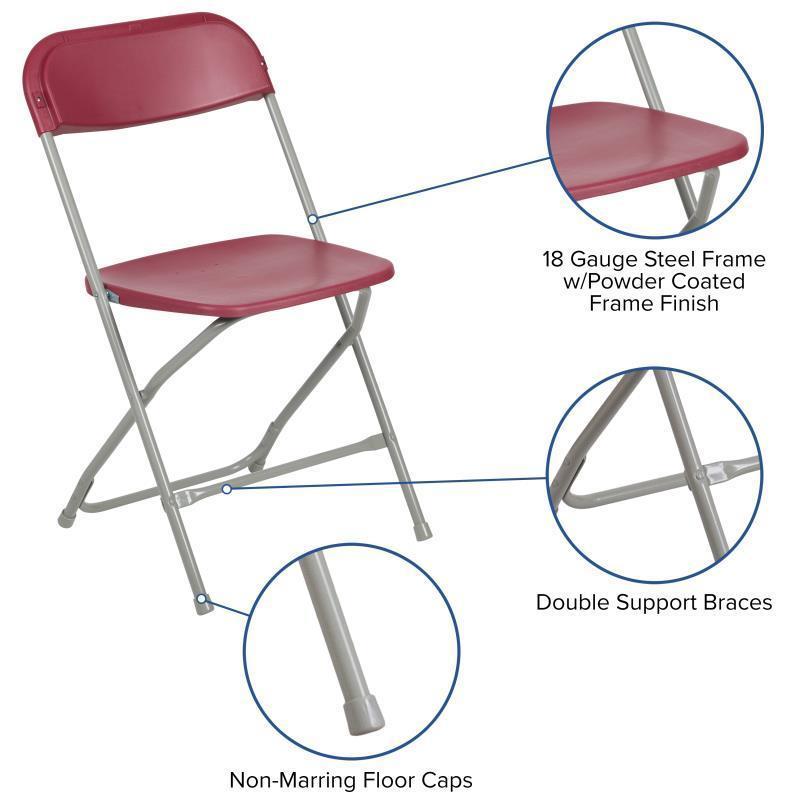 Hercules™ Series Plastic Folding Chair - Red - 650LB Weight Capacity Comfortable Event Chair - Lightweight Folding Chair -