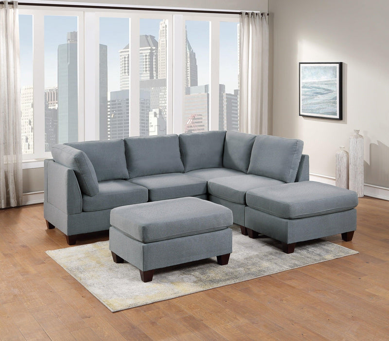 Living Room Furniture Corner Wedge Grey Linen Like Fabric 1pc Cushion Wedge Sofa Wooden Legs - Urban Living Furniture (Los Angeles, CA)