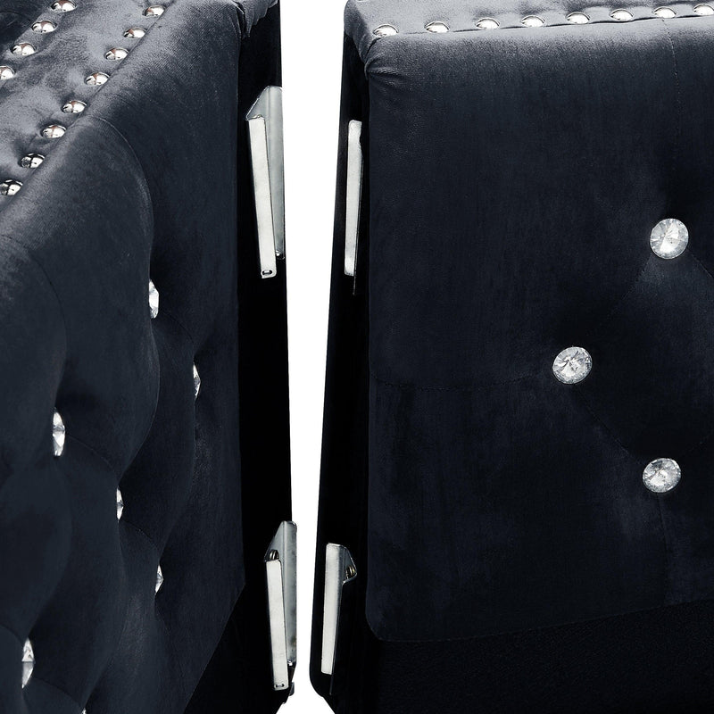 59.4 Inch Wide Black Velvet Sofa with Jeweled buttons,Square Arm ,2 Pillows - Urban Living Furniture (Los Angeles, CA)