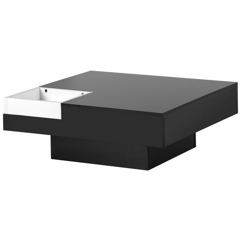 Modern Minimalist Design 31.5*31.5in Square Coffee Table with Detachable Tray and Plug-in 16-color LED Strip Lights Remote Control for Living Room - Urban Living Furniture (Los Angeles, CA)