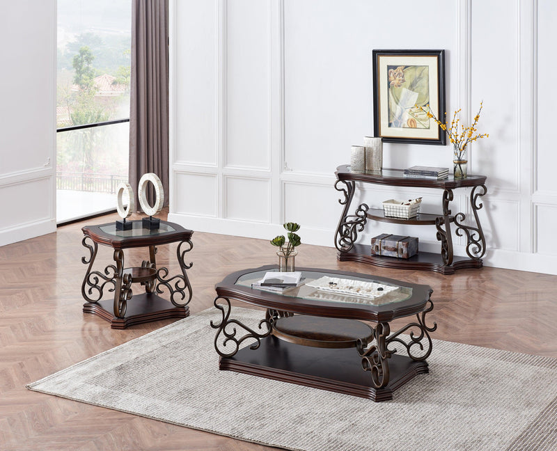 End table,  Glass table top, MDF W/marble paper middle shelf, powder coat finish metal legs. (26.3"Lx26.3"Wx24"H)