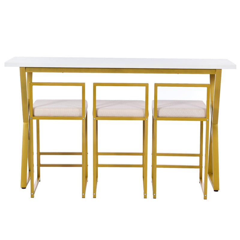 Modern 4-Piece Counter Height Extra Long Console Bar Dining Table Set with 3 Padded Stools for Small Places, ld - Urban Living Furniture (Los Angeles, CA)