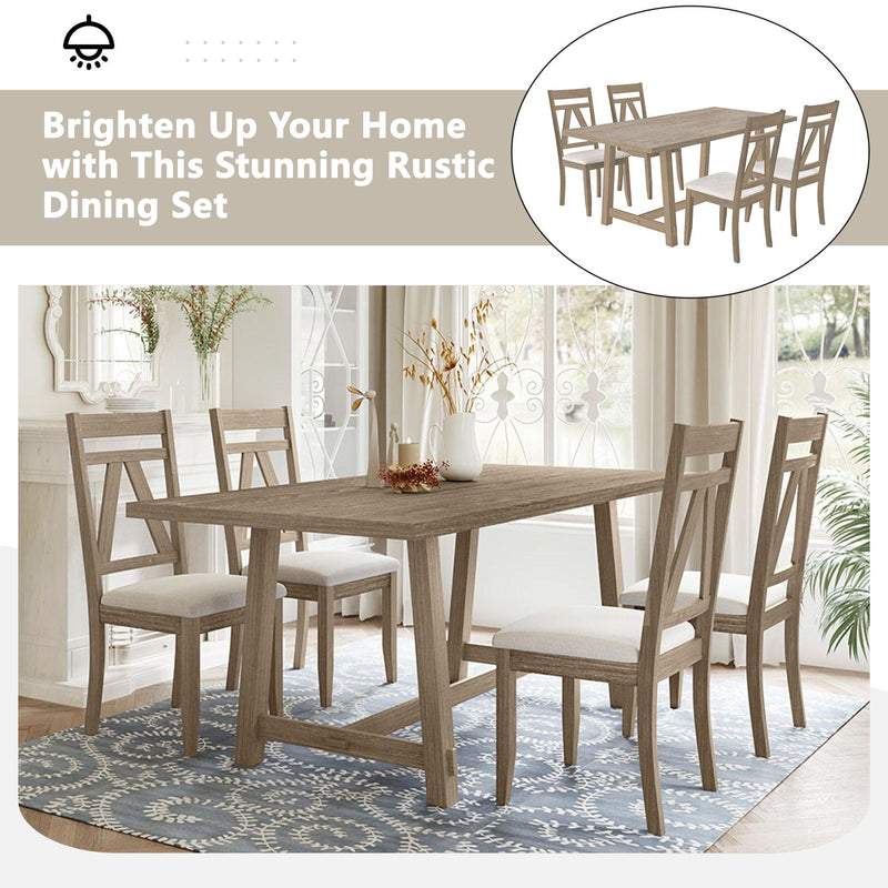 Rustic 5-Piece Large Wood Dining Table Set with 70inch Table and 4 Upholstered Dining Chairs,Brown - Urban Living Furniture (Los Angeles, CA)