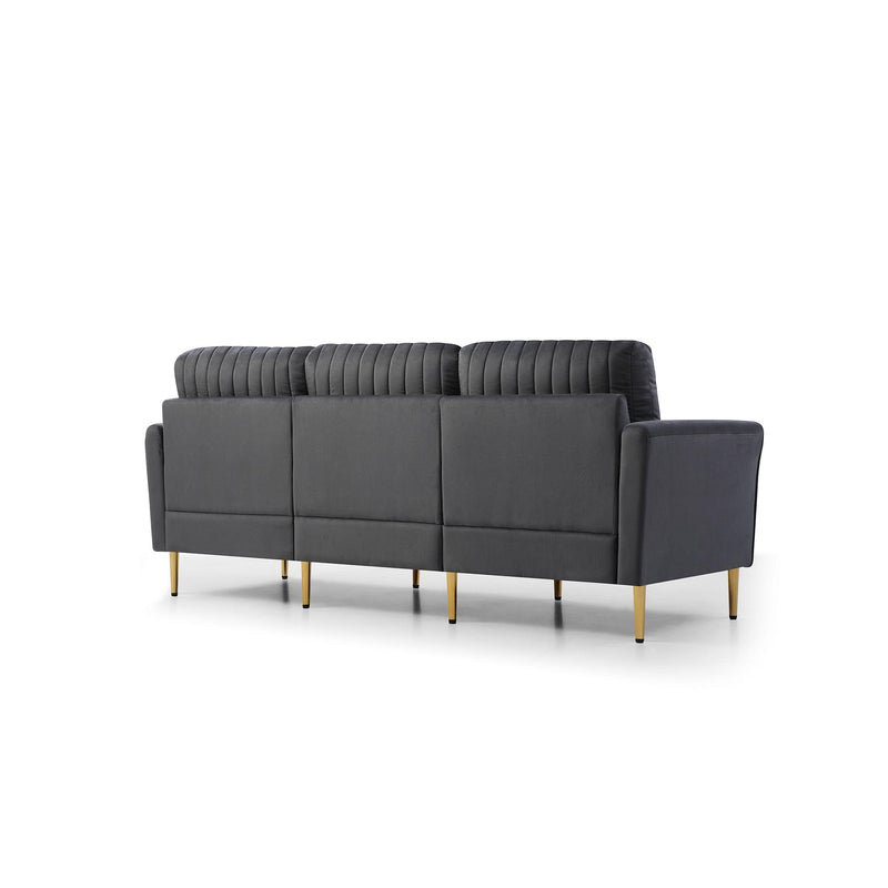 Modern Velvet Upholstered Sofa Couch 3 Seat Channel Tufted Back and Cushion Seat, Metal Legs, Sleeper Sofa for Living Room, Compact Living Space, Apartment, Bonus Room, Grey - Urban Living Furniture (Los Angeles, CA)