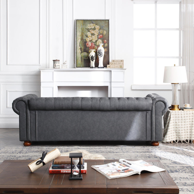 Classic Chesterfield Sofa Dark Grey Faux Leather - Urban Living Furniture (Los Angeles, CA)