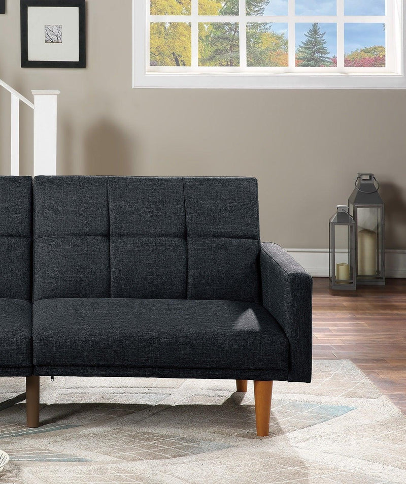 Transitional Look Living Room Sofa Couch Convertible Bed Black Polyfiber 1pc Tufted Sofa Cushion Wooden Legs - Urban Living Furniture (Los Angeles, CA)