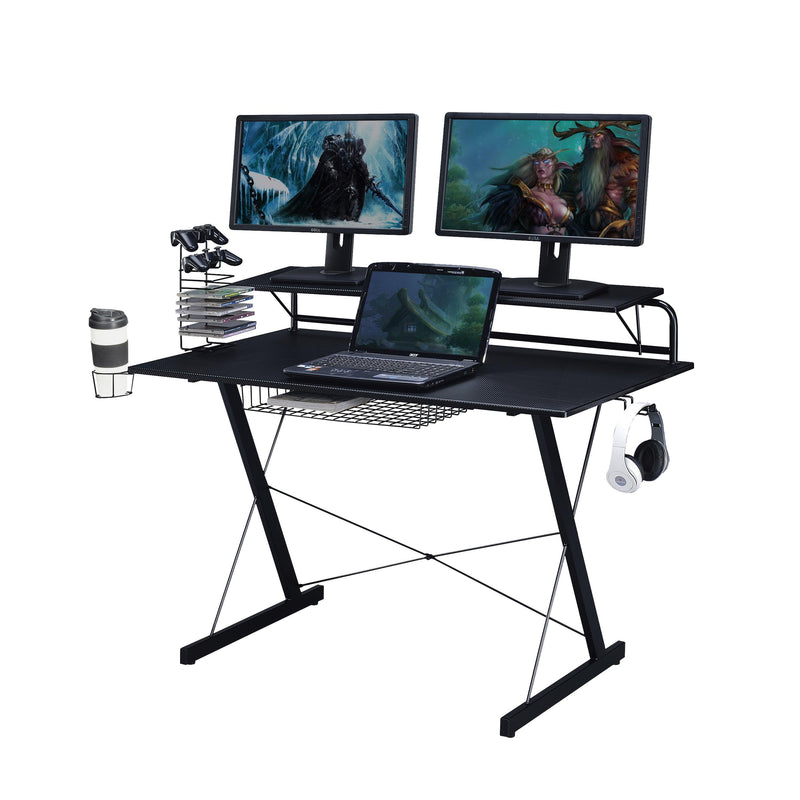 Techni Sport TS-200 Carbon Computer Gaming Desk with Shelving, Black