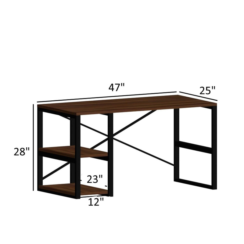 Furnish Home Store Sage Black Metal Frame 47" Wooden Top 2 Shelves Writing and Computer Desk for Home Office, Walnut - Urban Living Furniture (Los Angeles, CA)