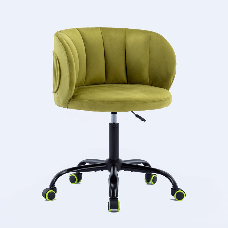 Zen Zone Velvet Leisure office chair, suitable for study and office, can adjust the height, can rotate 360 degrees, with pulley, Olive Green - Urban Living Furniture (Los Angeles, CA)