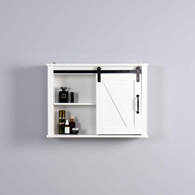 Bathroom Wall Cabinet with 2 Adjustable Shelves WoodenStorage Cabinet with a Barn Door 27.16x7.8x19.68 inch