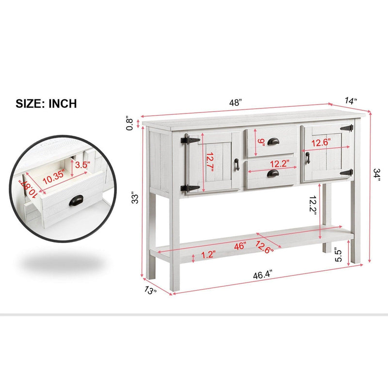48'' Solid Wood Sideboard Console Table with 2 Drawers and Cabinets and Bottom Shelf, Retro StyleStorage Dining Buffet Server Cabinet for Living Room Kitchen Dining Room (Antique White - Urban Living Furniture (Los Angeles, CA)