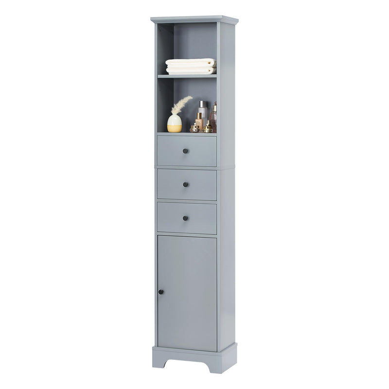 Grey Tall Bathroom Cabinet, FreestandingStorage Cabinet with 3 Drawers and Adjustable Shelf, MDF Board with Painted Finish - Urban Living Furniture (Los Angeles, CA)