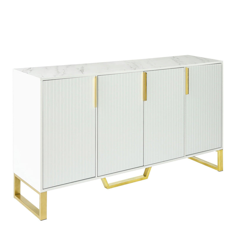 Modern sideboard with Four Doors, Metal handles & Legs and Adjustable Shelves Kitchen Cabinet (White) - Urban Living Furniture (Los Angeles, CA)