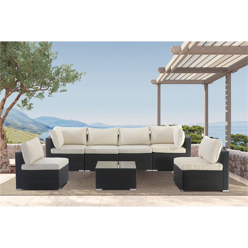 Outdoor Patio Furniture, 7 Pieces Outdoor Sectional PE Rattan Wicker Patio Furniture Sets, All Weather Backyard Conversation Seat with Cushion and Glass Coffee Side Table (Beige) - Urban Living Furniture (Los Angeles, CA)