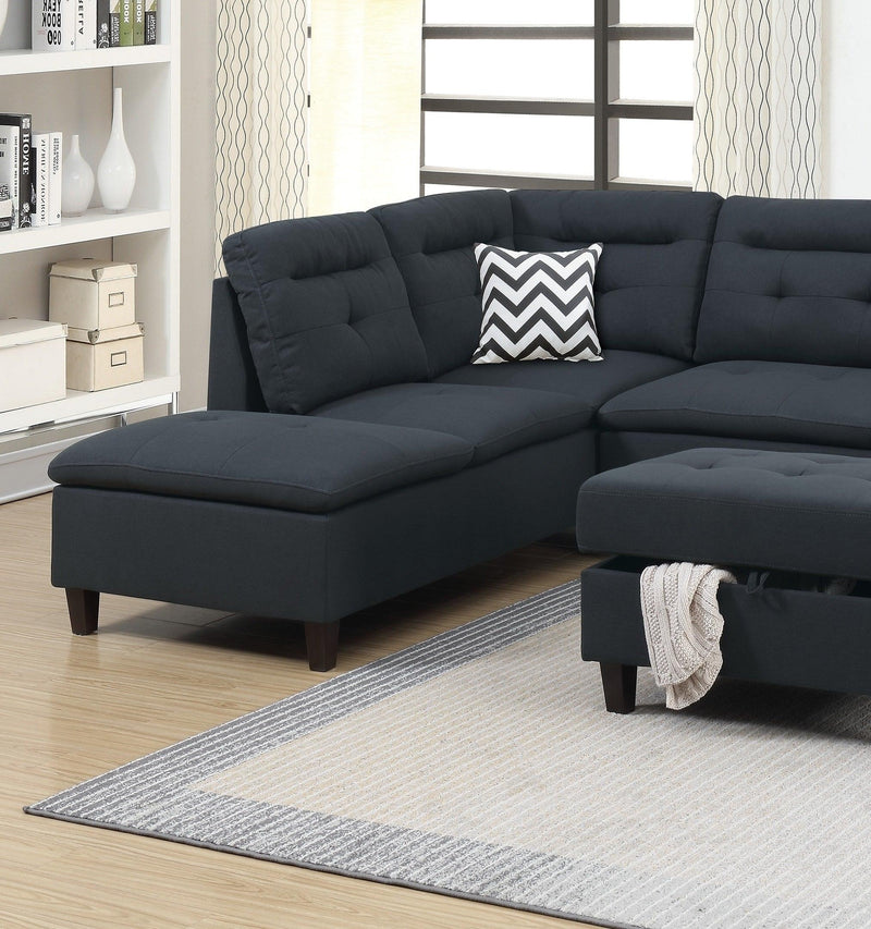 Living Room Furniture Black Cushion Sectional w Ottoman Linen Like Fabric Sofa Chaise - Urban Living Furniture (Los Angeles, CA)