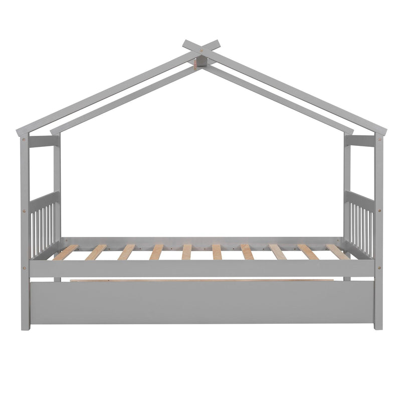 Twin Size Wooden House Bed with Twin Size Trundle, Gray - Urban Living Furniture (Los Angeles, CA)