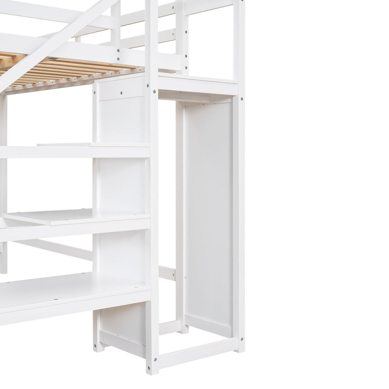 Full Size Loft Bed with Built-inStorage Wardrobe and Staircase,White - Urban Living Furniture (Los Angeles, CA)