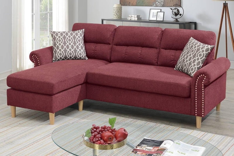 Paparika Red Color Polyfiber Reversible Sectional Sofa Set Chaise Pillows Plush Cushion Couch Nailheads - Urban Living Furniture (Los Angeles, CA)