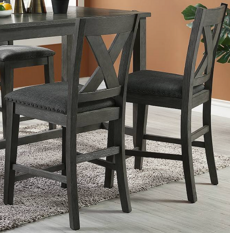 Modern Contemporary Dining Room Furniture Chairs Set of 2 Counter Height Chairs Dark Brown Finish Wooden High Chair X Back Design Cushion Seat