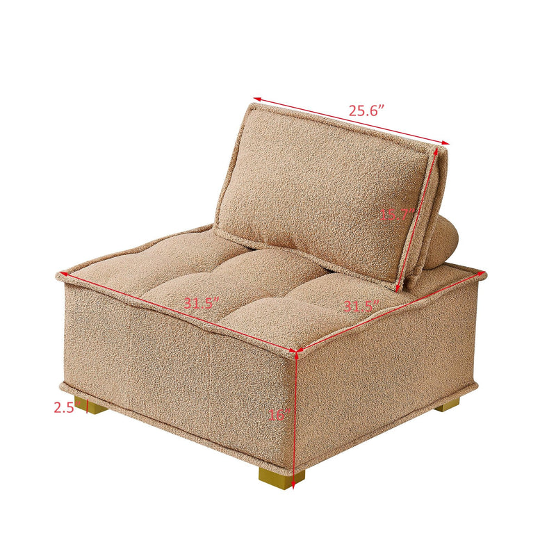 Lazy sofa ottoman with ld wooden legs teddy fabric (Khaki)