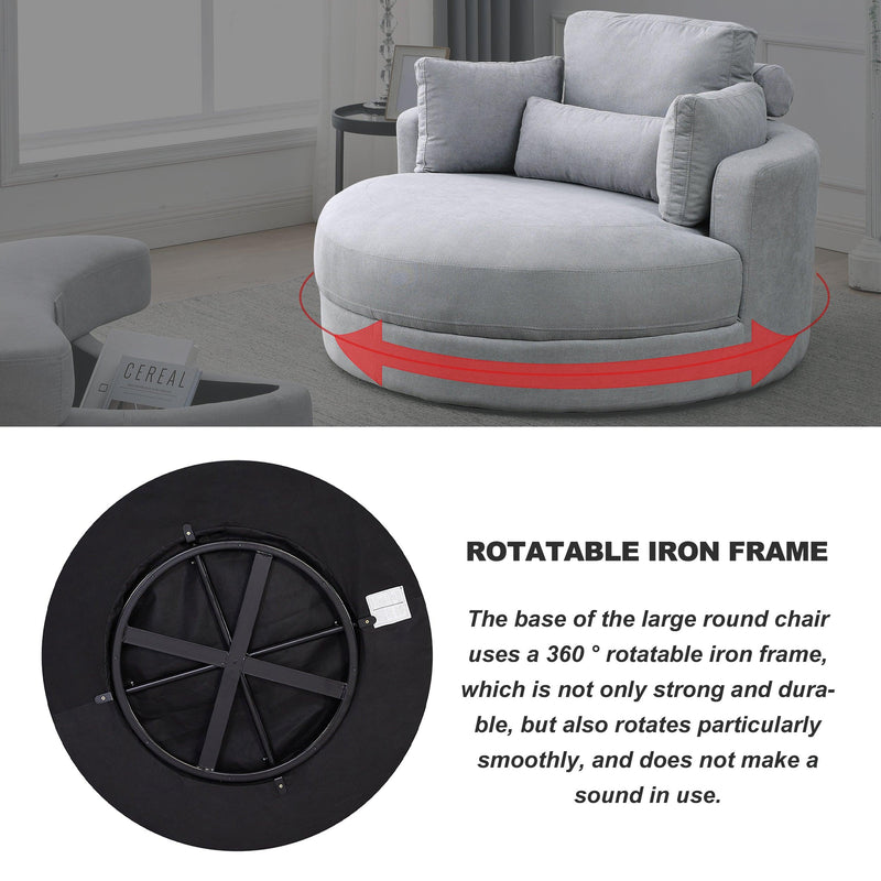 Swivel Accent BarrelModern Grey Sofa Lounge Club Big Round Chair withStorage Ottoman Linen Fabric for Living Room Hotel with Pillows - Urban Living Furniture (Los Angeles, CA)