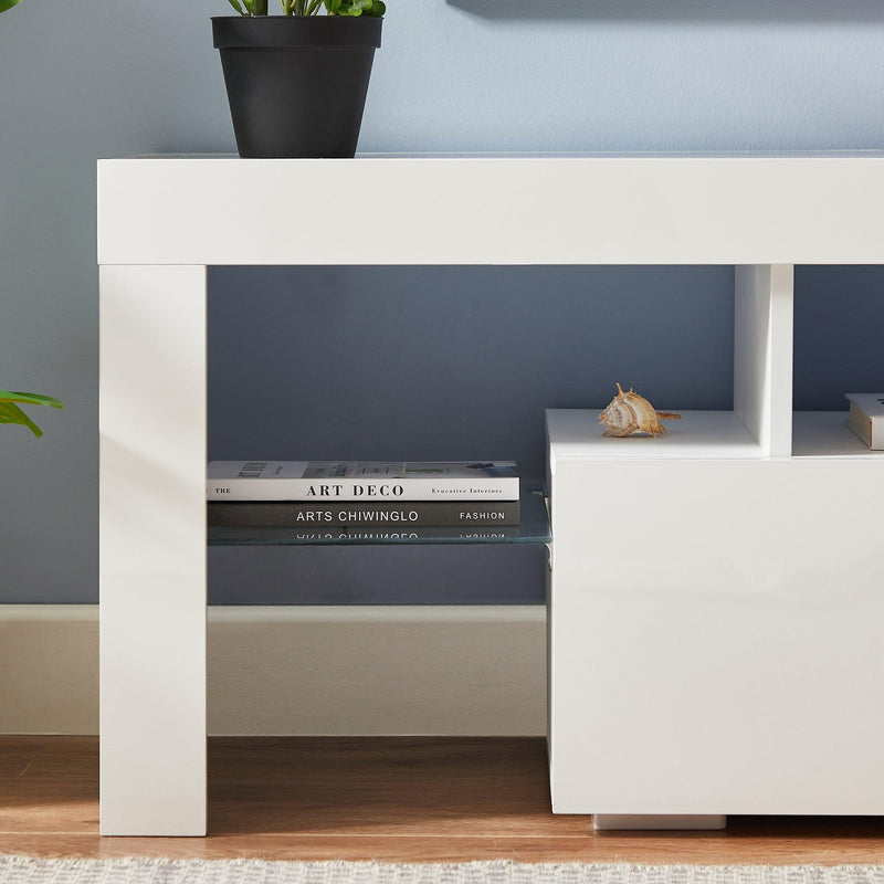 White morden TV Stand with LED Lights,high glossy front TV Cabinet,can be assembled in Lounge Room, Living Room or Bedroom,color:WHITE - Urban Living Furniture (Los Angeles, CA)