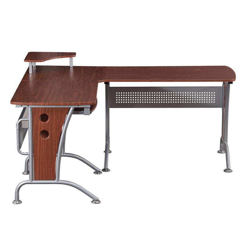 Techni Mobili Deluxe L-Shaped Computer Desk With Pull Out Keyboard Panel, Mahogany - Urban Living Furniture (Los Angeles, CA)