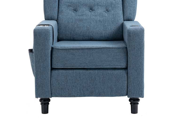 Arm Pushing Recliner Chair,Modern Button Tufted Wingback Push Back Recliner Chair, Living Room Chair Fabric Pushback Manual Single Reclining Sofa Home Theater Seating for Bedroom,Navy Blue