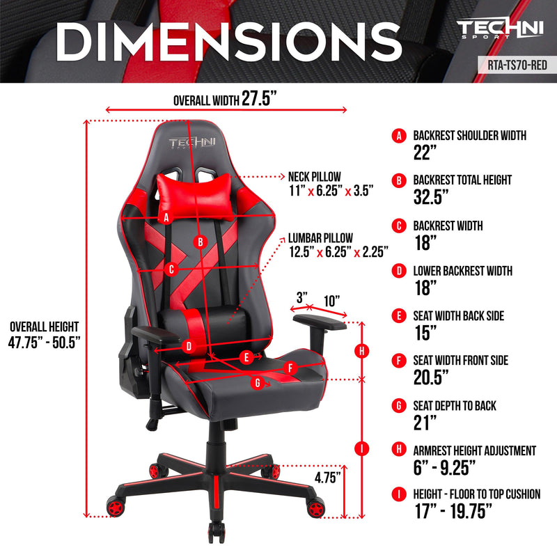 Techni Sport TS-70 Office-PC Gaming Chair, Red - Urban Living Furniture (Los Angeles, CA)